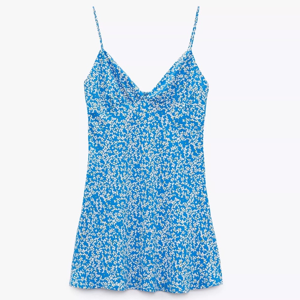 Zara Blue White Floral Mini Slip Dress